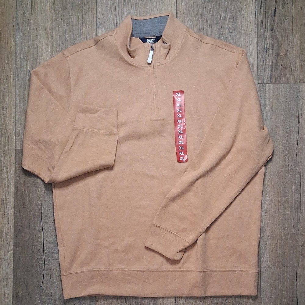 LANDS' END NWT Men's Bedford Knit Ribbed Quarter Zip Size XL Rich Camel Heather